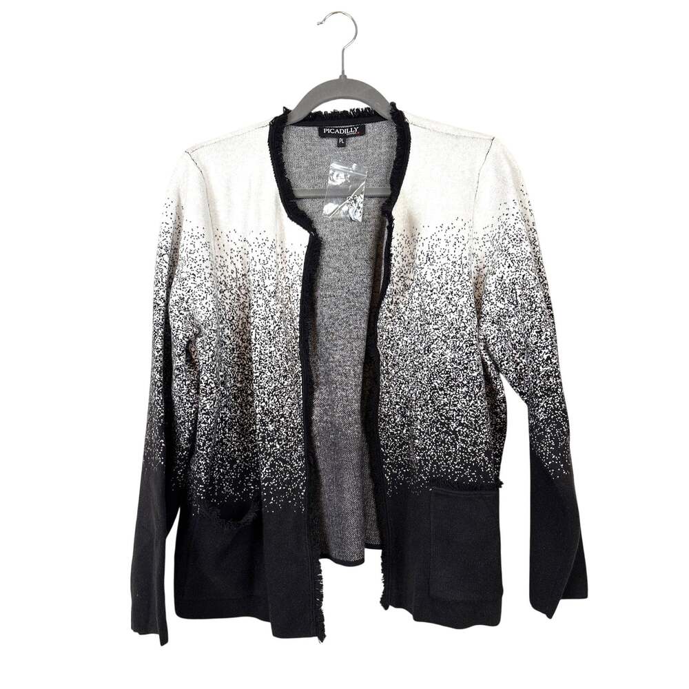 Picadilly Womens L Petite Black White Ombre Speckled ViscoseCardigan NEW